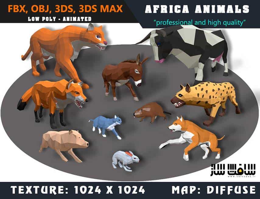 دانلود مجموعه مدل سه بعدی حیوانات آفریقای 03 انیمیت شده