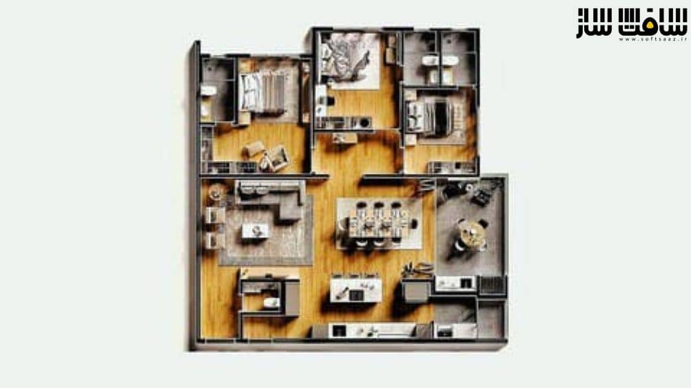 طراحی معماری و مبانی : پلن طبقه و مدل سه بعدی