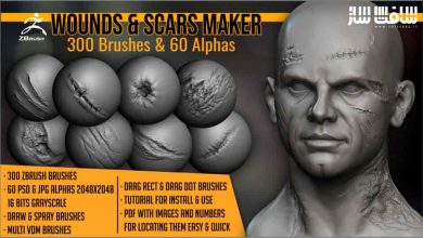دانلود پک Wounds and Scars Maker شامل 300 براش ZBrush و 60 آلفا